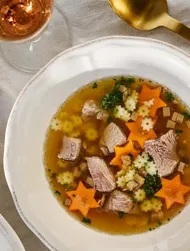 Festive Bohemian soup with soy sauce