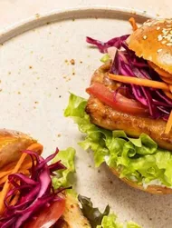 Spicy Fish Burger with Cabbage and Carrot Slaw