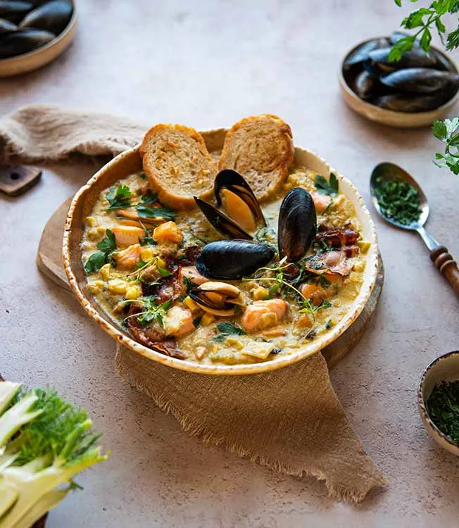 Clam and salmon chowder