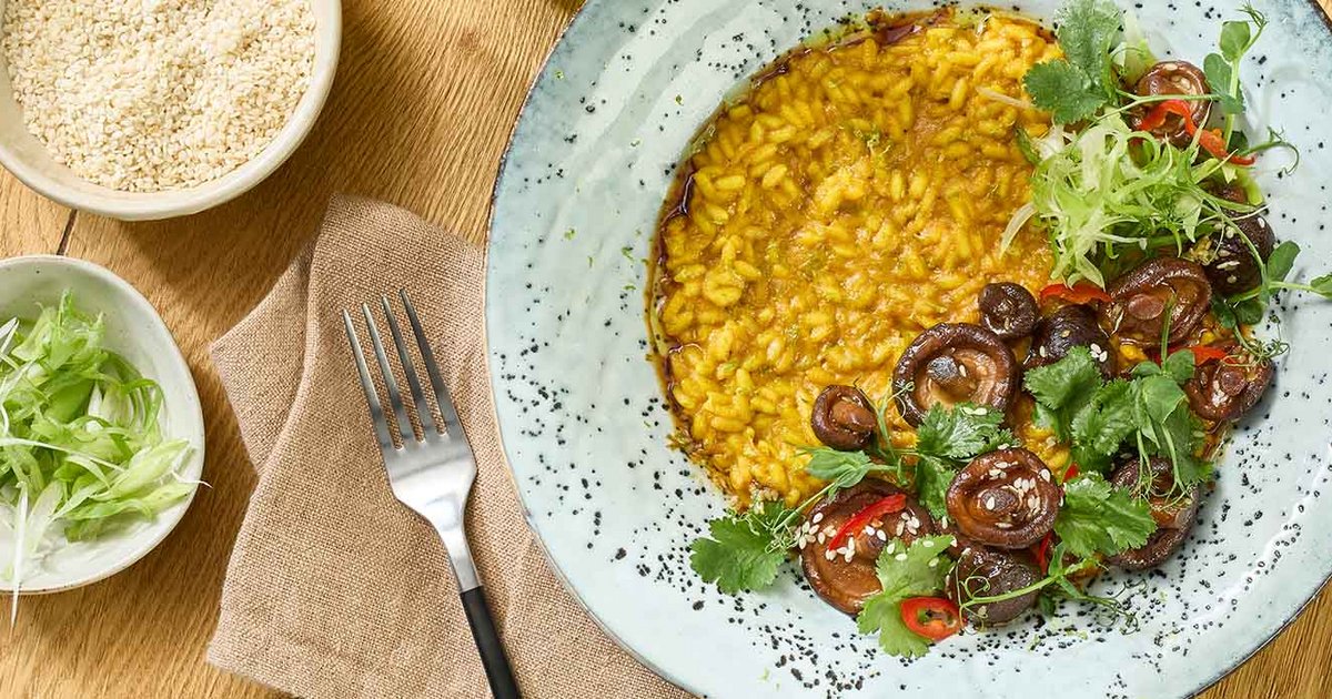 Milk Risotto 'Golden milk' risotto with shiitake & chilli | Recipe | Kikkoman