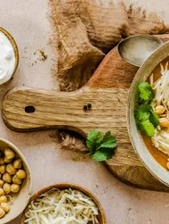 Creamy roasted vegetable soup with chickpeas