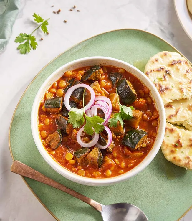 Smoky chana dal with aubergine