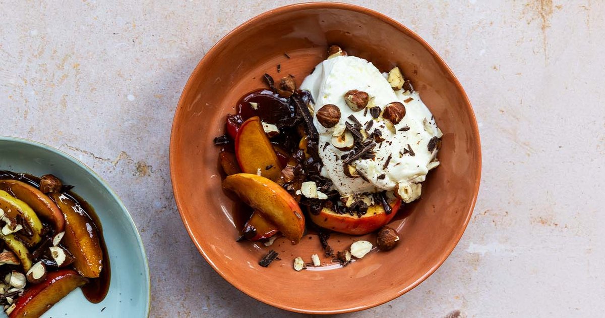 Soy-Honey Caramelized Apples with Vanilla Ice Cream | Kikkoman