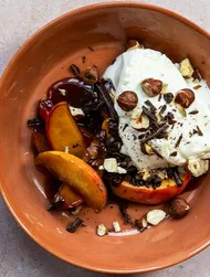 Soy-Honey Caramelized Apples with Vanilla Ice Cream