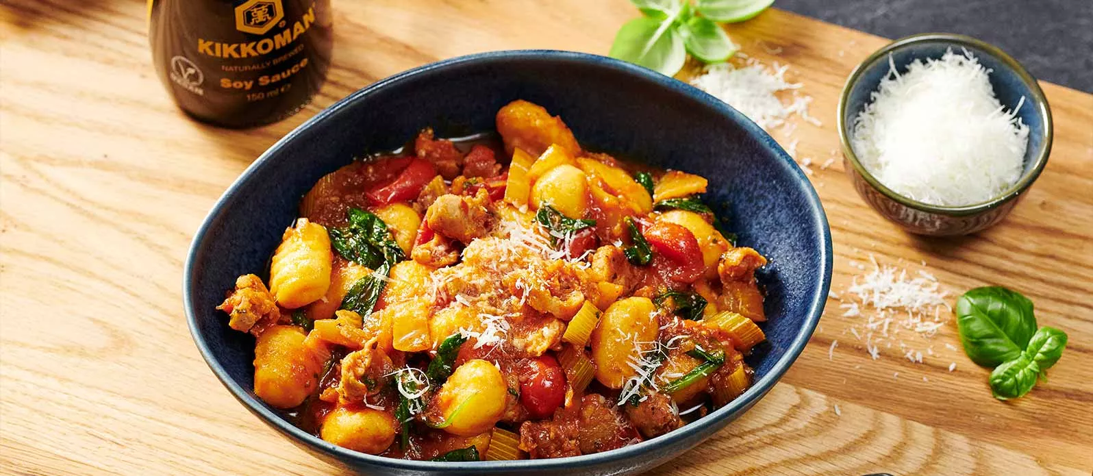 Spicy tomato and sausage gnocchi with fennel and spinach