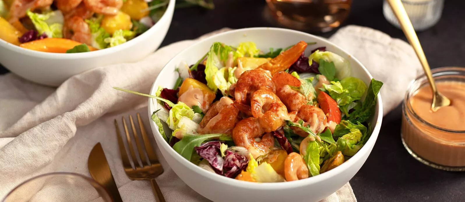 Warm Prawn Salad with Pumpkin and Potato Wedges