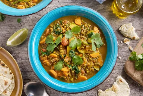 Citrus green mung dal with spinach
