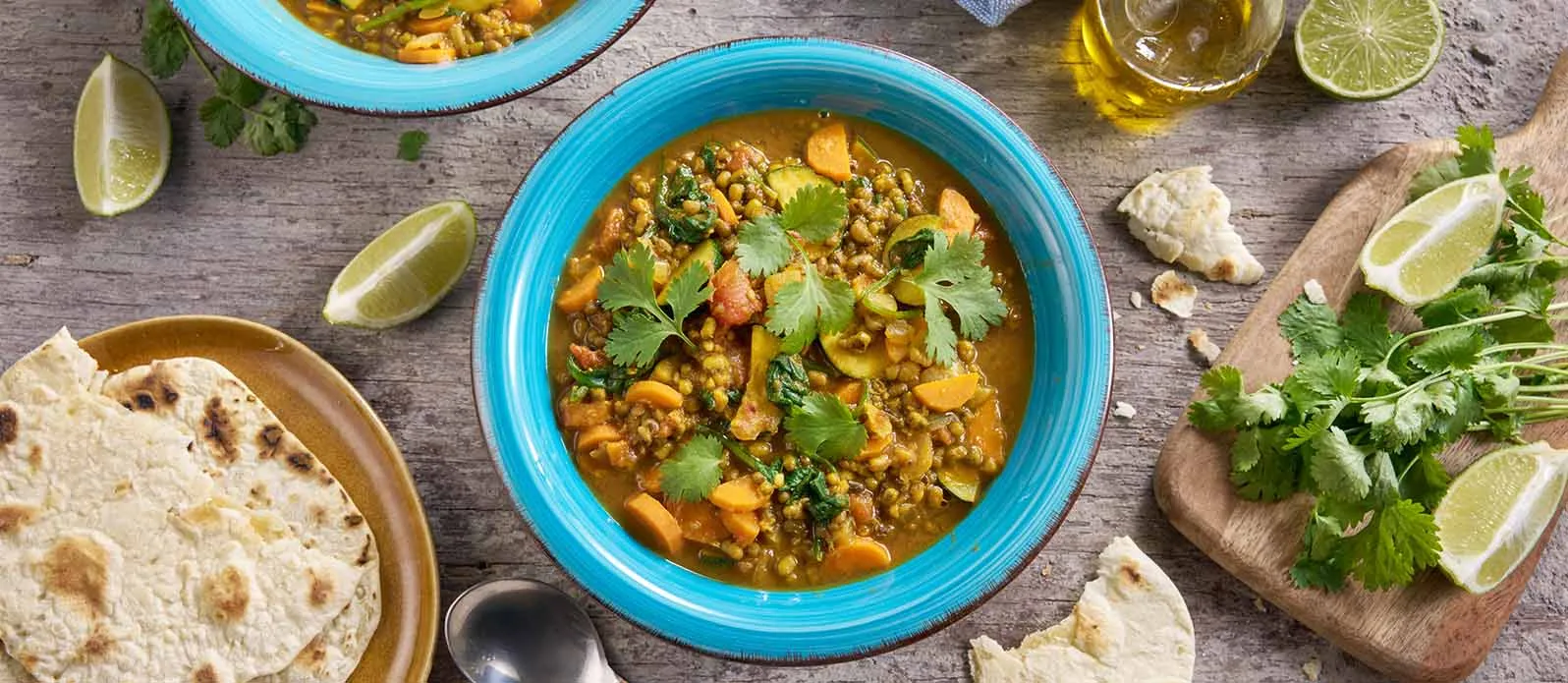 Citrus green mung dal with spinach