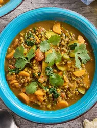 Citrus green mung dal with spinach