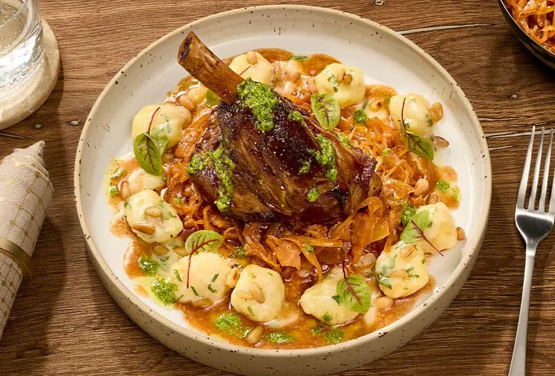Lamb shank with sauerkraut & parmesan gnocchi