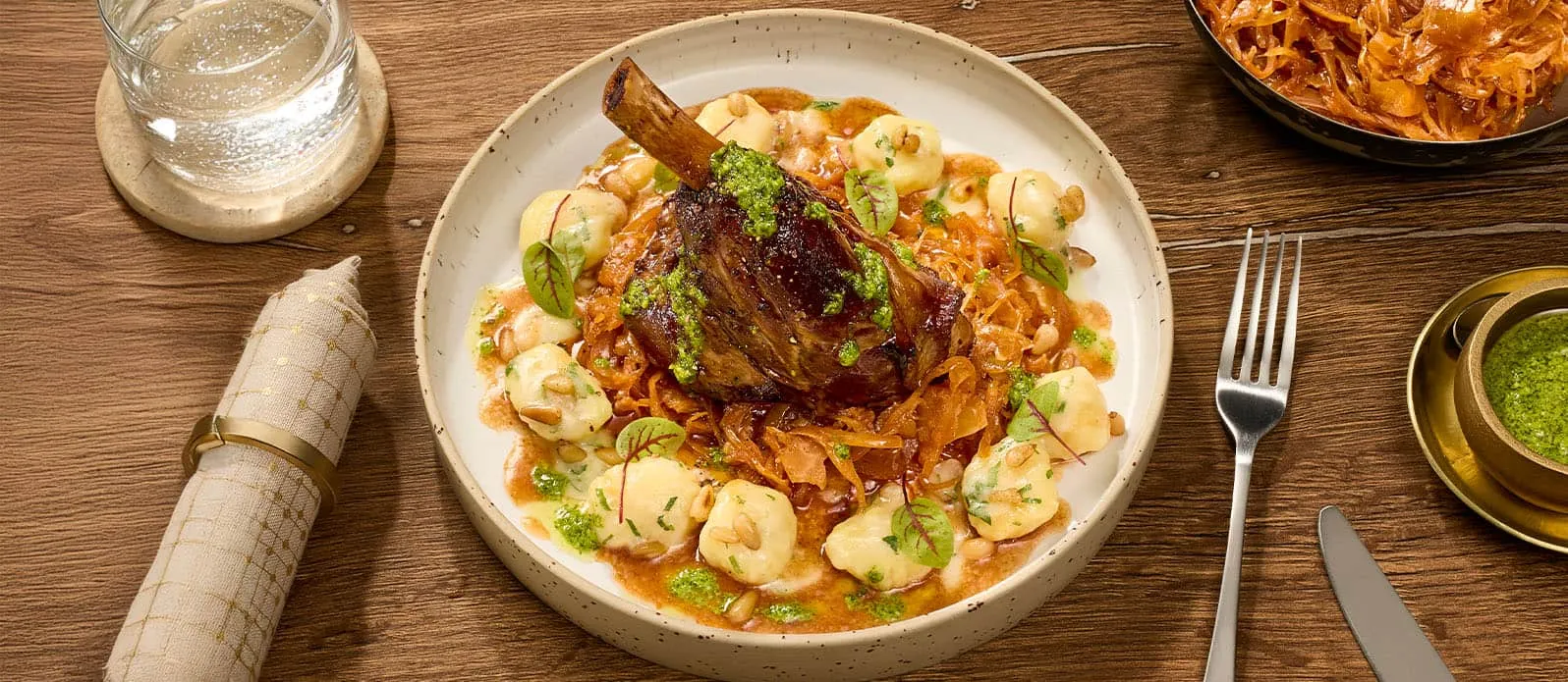 Lamb shank with sauerkraut & parmesan gnocchi