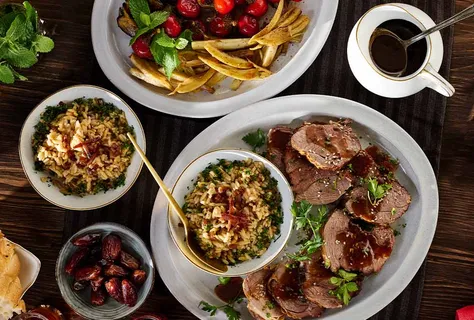Slow-roasted lamb leg with orzo pilaf