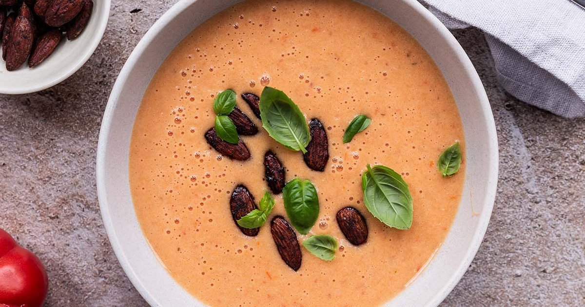 Tomato soup with soy crisps | Recipe | Kikkoman