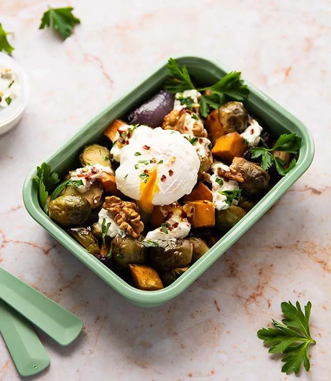 Roasted vegetables with feta dip