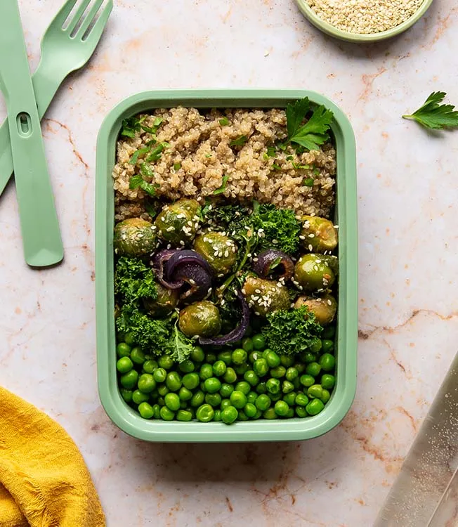 Tahini-soy glazed veggies with quinoa