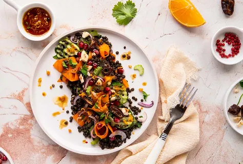 Lentil salad with dates & citrus dressing
