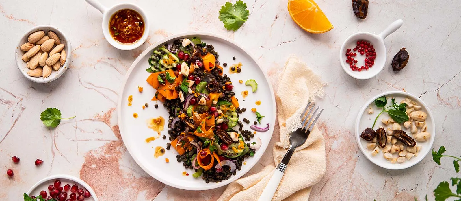 Lentil salad with dates & citrus dressing