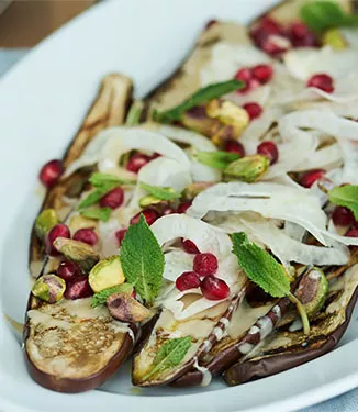 Griddle-Fried Aubergine with Soy Tahini Dressing