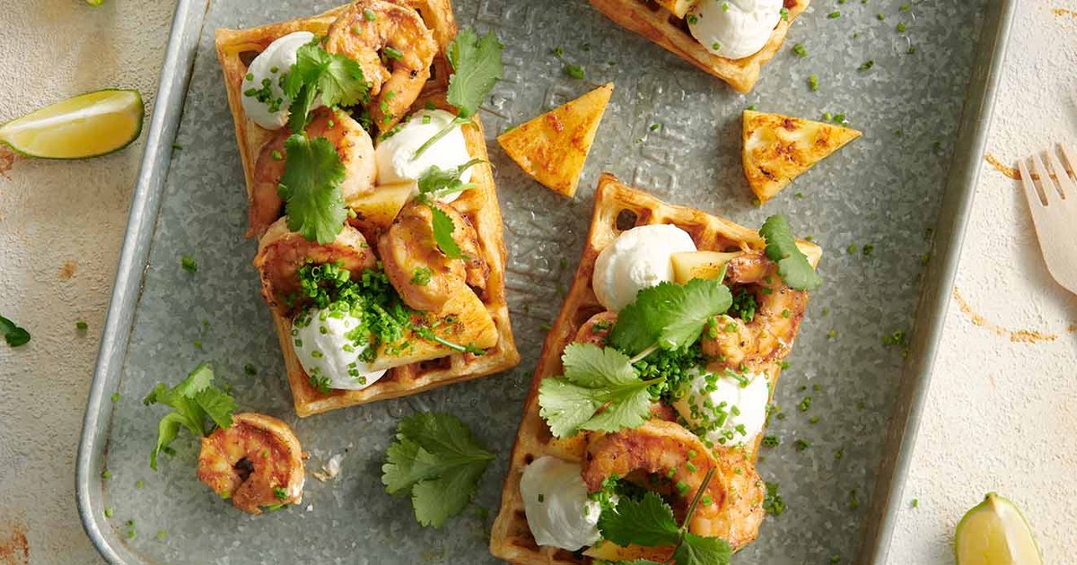 Savoury prawn and smoked pineapple waffles | Kikkoman