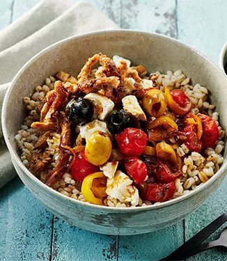 Greek-style pork gyros bowl