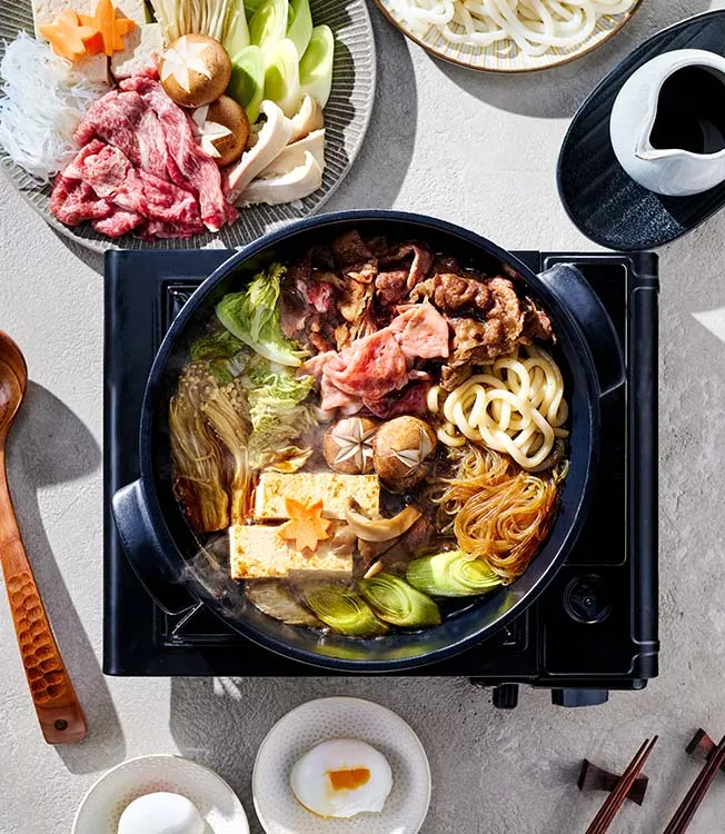 Sukiyaki with beef and tofu