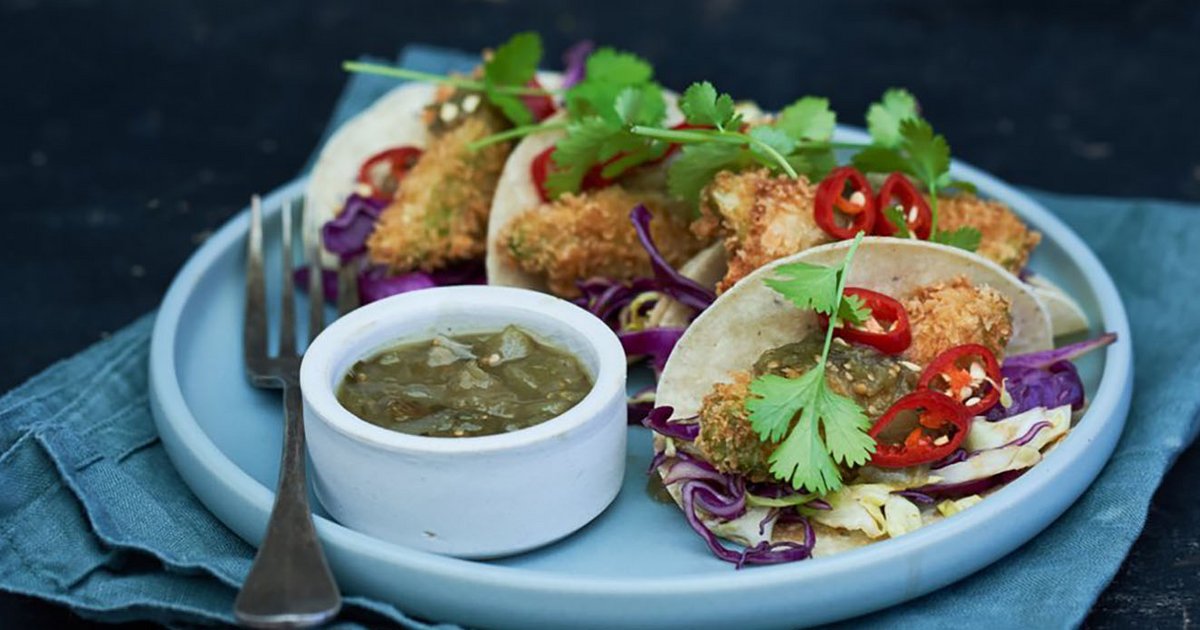 Tacos with Deep-Fried Avocado and Poke Red Cabbage | Kikkoman