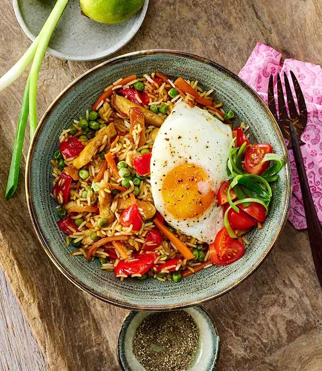 Nasi goreng with chicken, egg and sweet soy