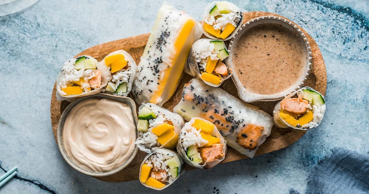 Baked salmon, mango & rice summer rolls | Kikkoman