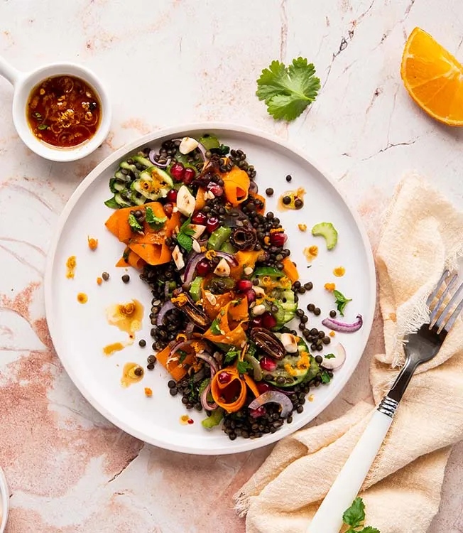 Lentil salad with dates & citrus dressing