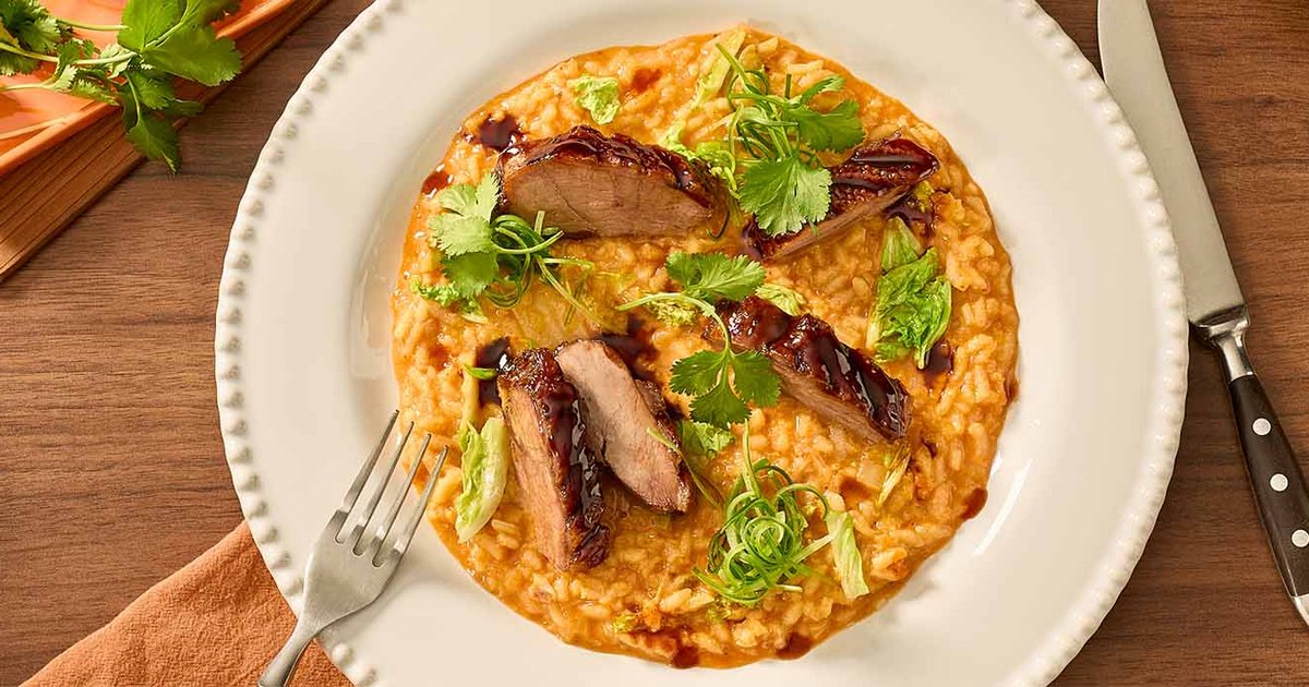 Kimchi risotto with crispy goose breast | Recipe | Kikkoman