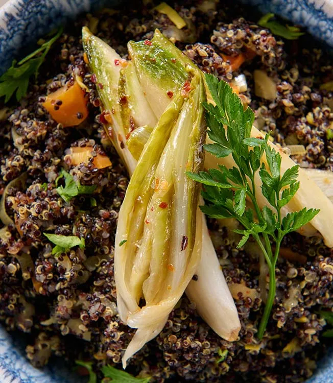 Oriental-style quinoa with tahini dip
