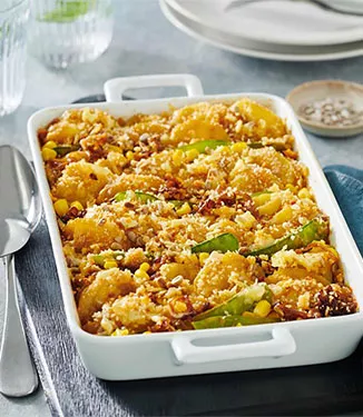 Potato, onion and cream gratin with a crunchy panko topping