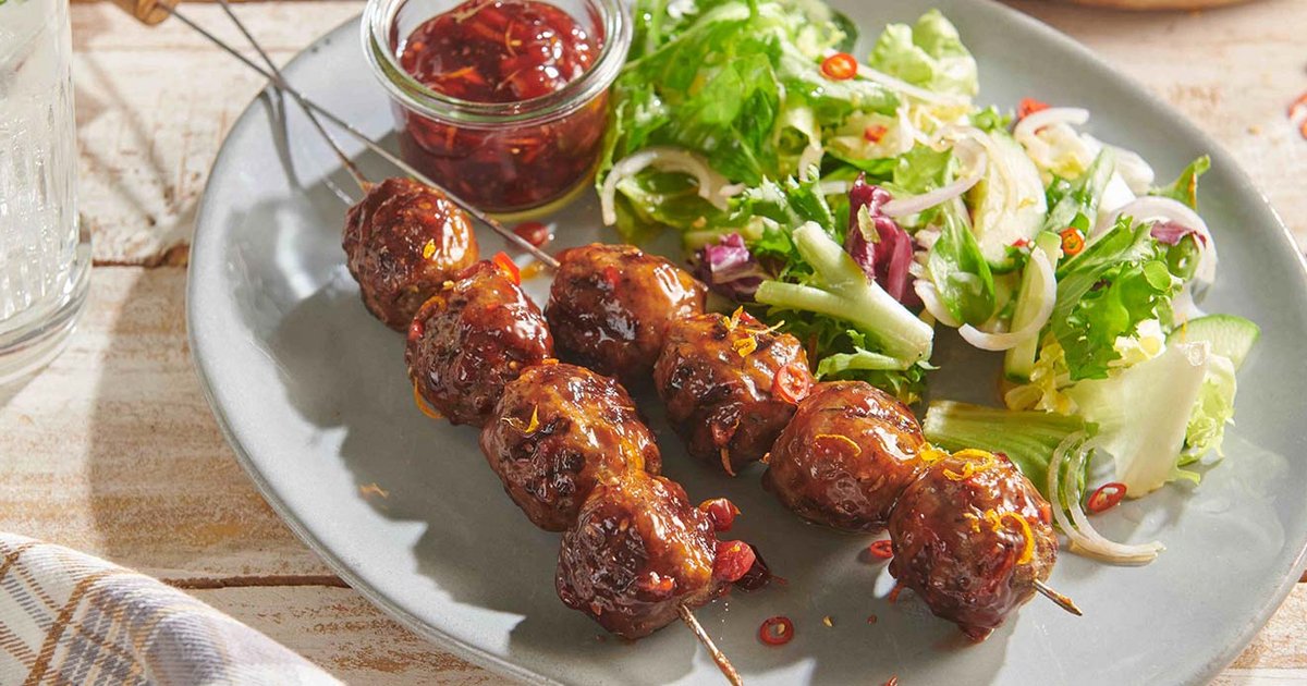 Grilled meatballs with cranberry glaze | Recipe | Kikkoman
