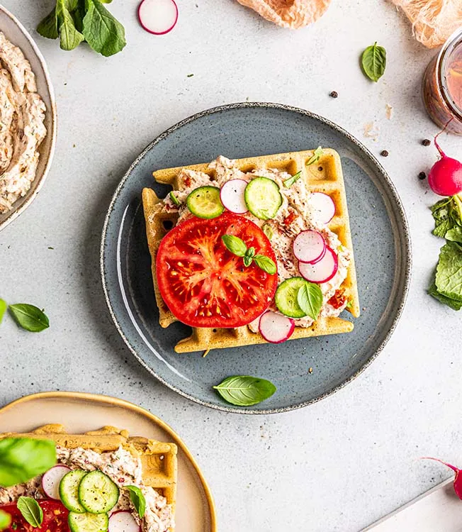Gluten-free buckwheat tomato & cheese waffles