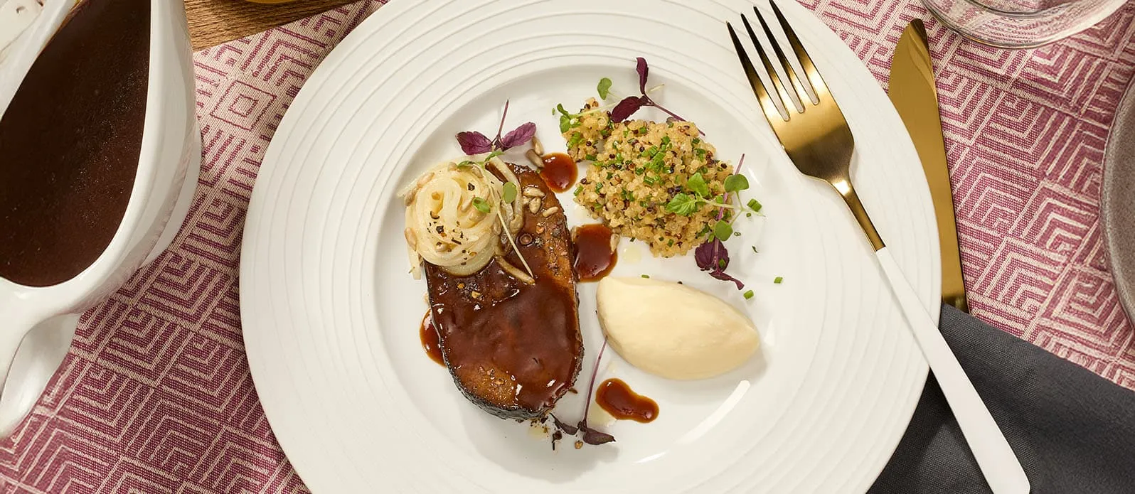 Braised beef shoulder with celeriac & quinoa