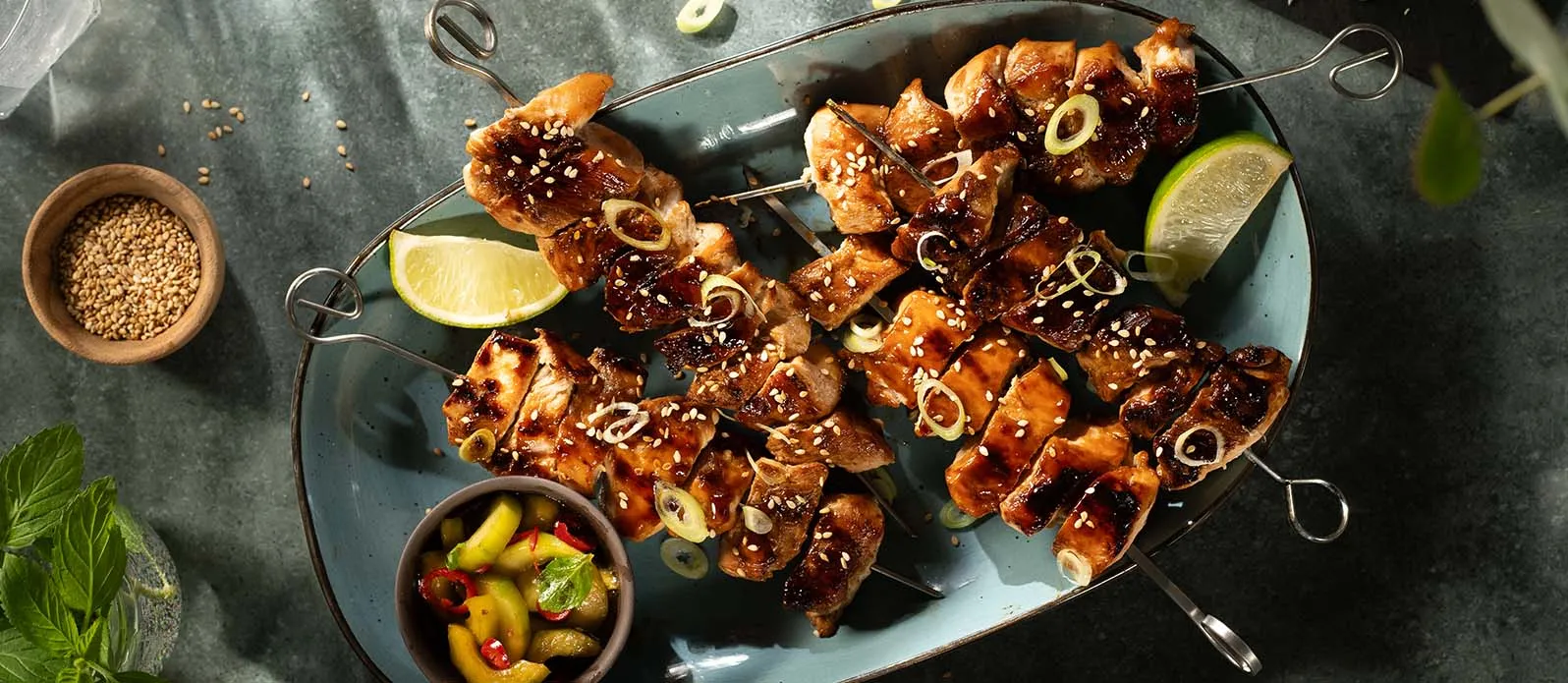 Grilled teriyaki chicken skewers