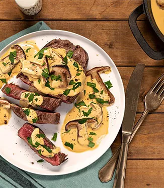 Mushroom sauce with cream, mustard and soy sauce