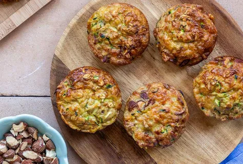 Savoury Muffins with Zucchini, Chopped Almonds, Soy Sauce, and Grated Cheese