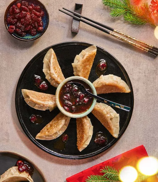 Cabbage-mushroom stuffed gyoza dumplings