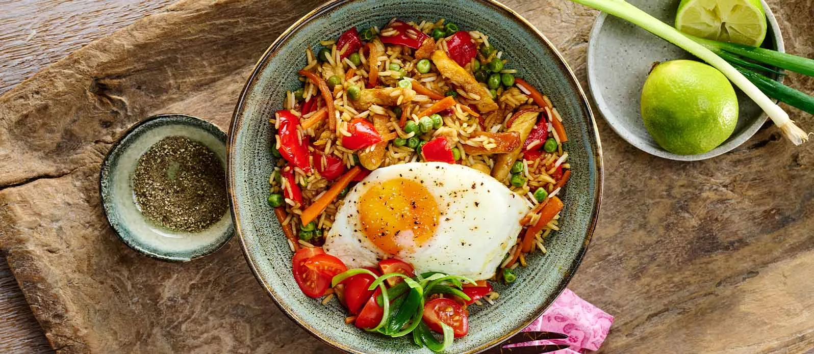 Nasi goreng with chicken, egg and sweet soy