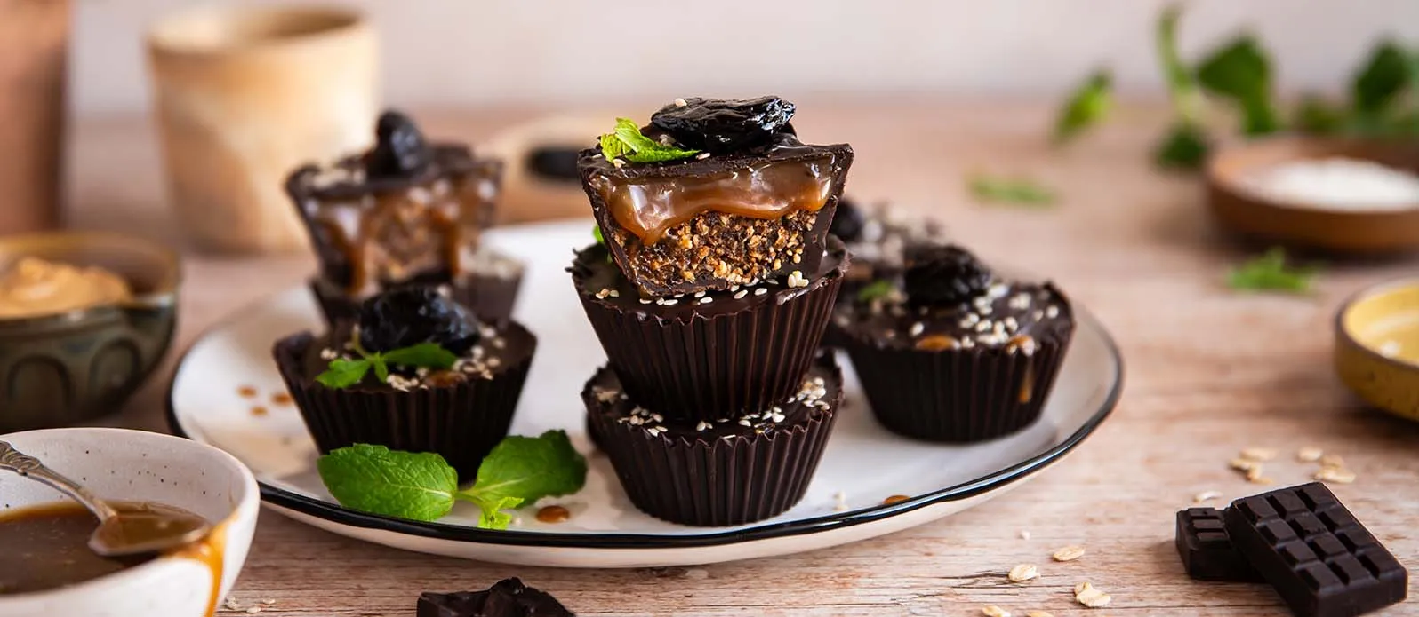 Vegan chocolate cups with miso caramel