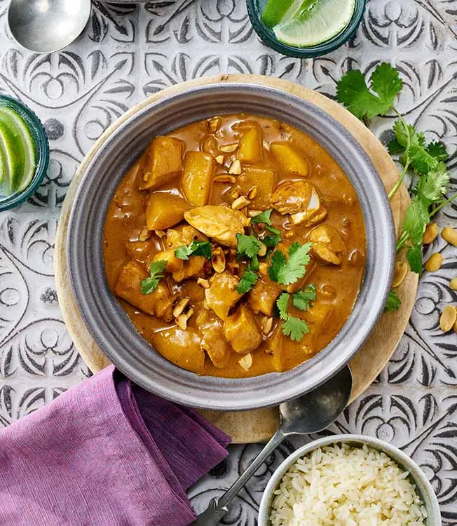 Massaman curry with chicken, potatoes, and peanuts