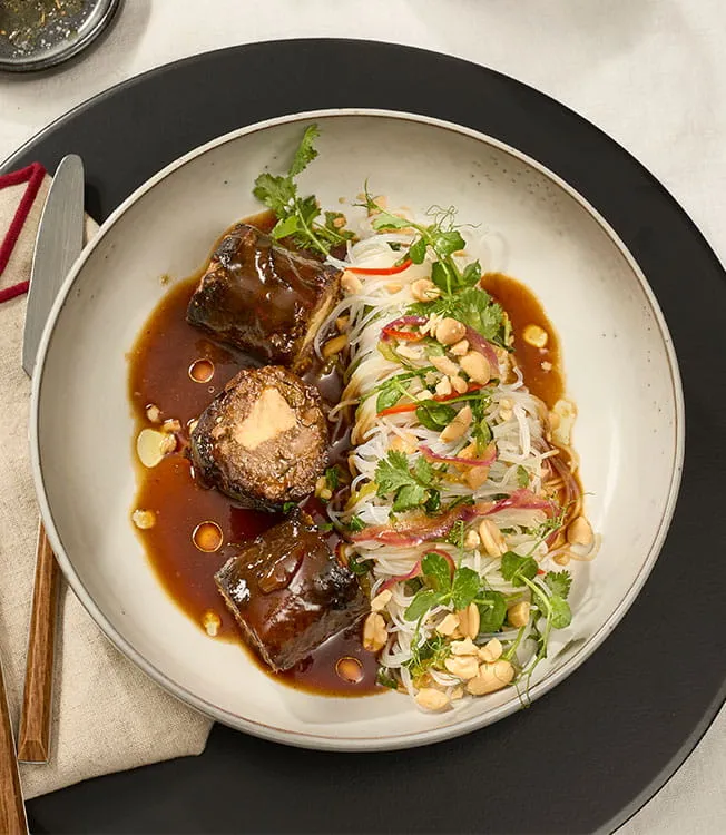 Asian beef roulade with pak choi noodles