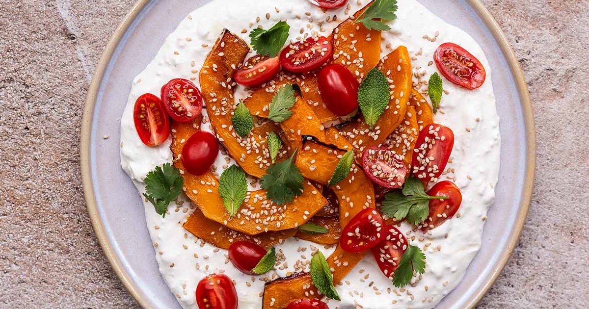 Soy-baked Hokkaido pumpkin with feta cream | Recipe | Kikkoman