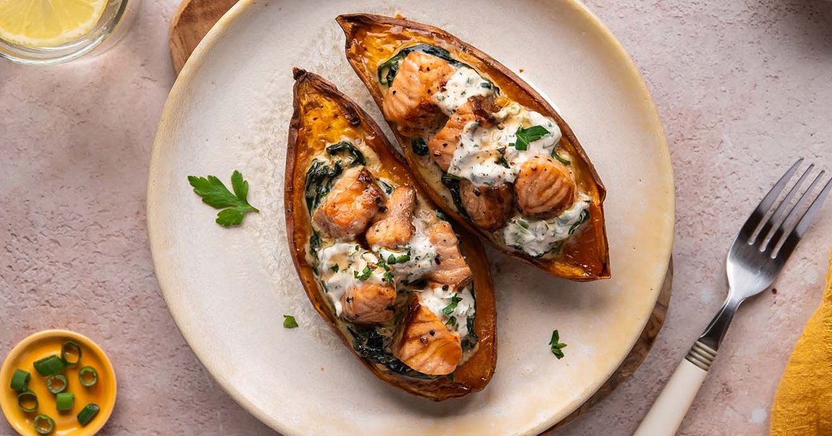 Salmon and spinach sweet potatoes | Recipe | Kikkoman