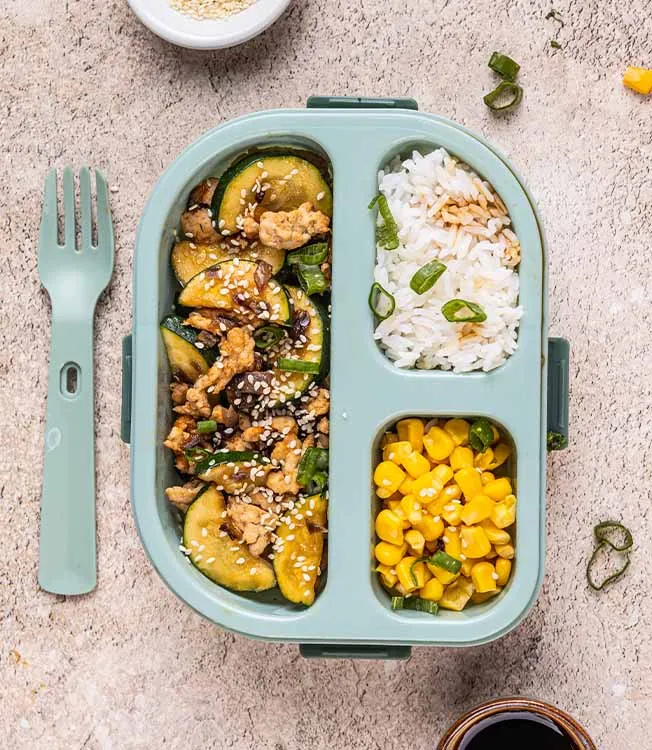 Turkey and courgette rice bowl
