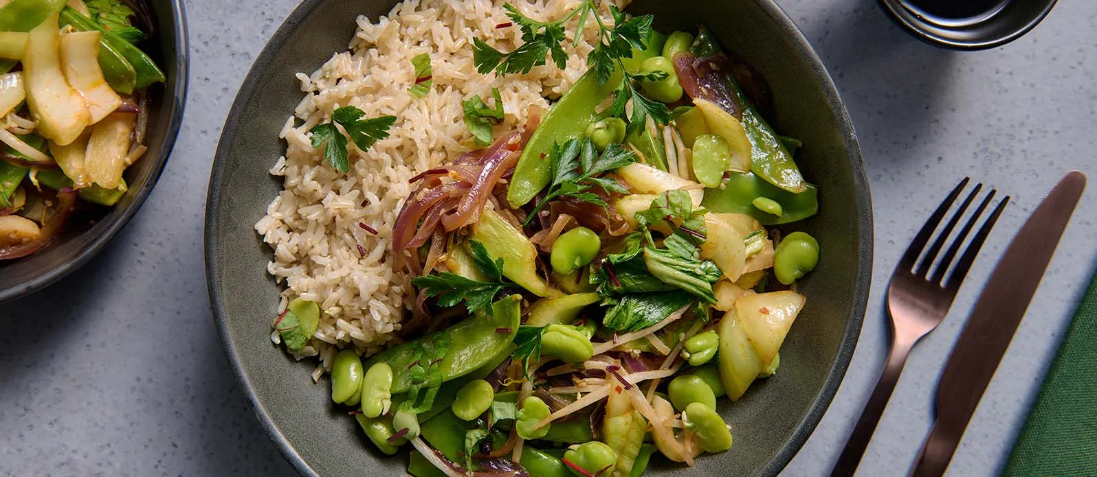 Fried rice with broad beans & soy sauce