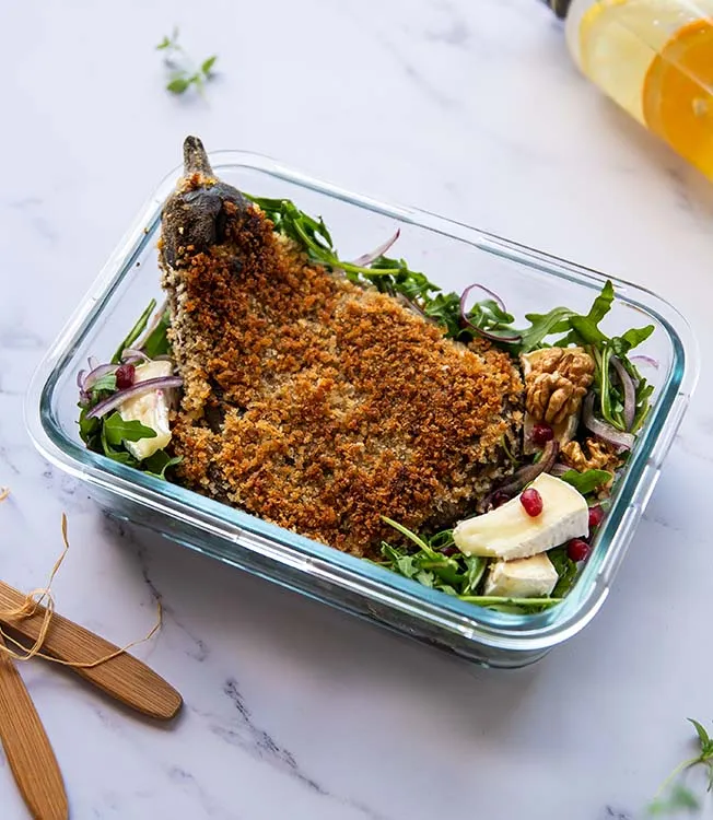 Crispy aubergine & camembert salad