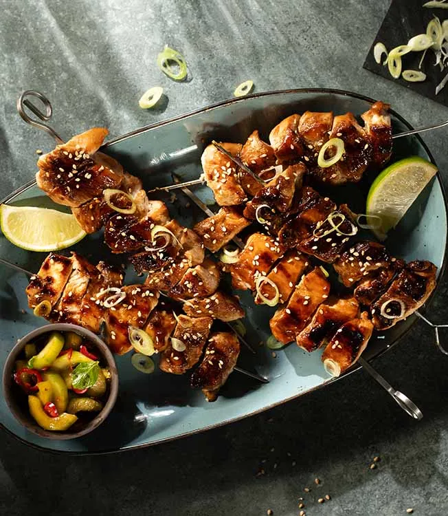 Grilled teriyaki chicken skewers