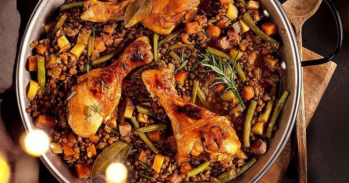 Sticky Roast Chicken Thighs with Lentil Ragout | Kikkoman
